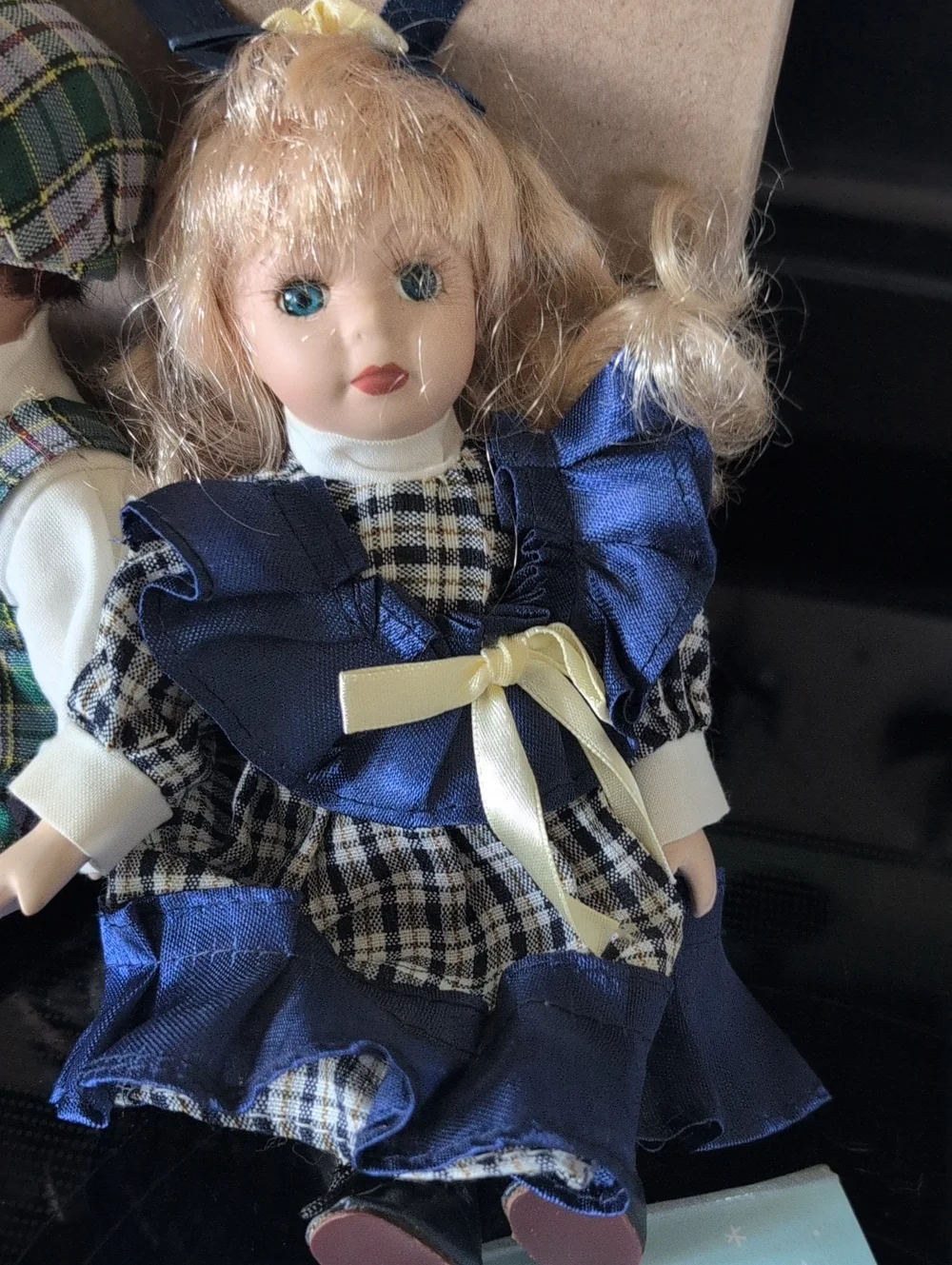 Porcelain Doll Set - Assorted Plaid and Pink Dolls